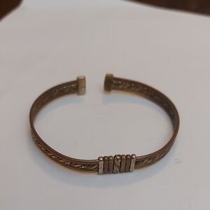 Mixed Metal Tri Tones Brass Copper Silver Artisan Cuff Bracelet